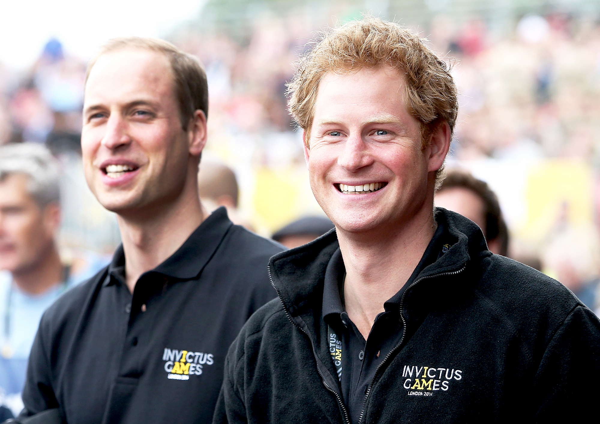 Prince William, Duke of Cambridge and his brother Prince Harry cheers the athletes during the Invictus Games athletics at Lee Valley in London, England.
