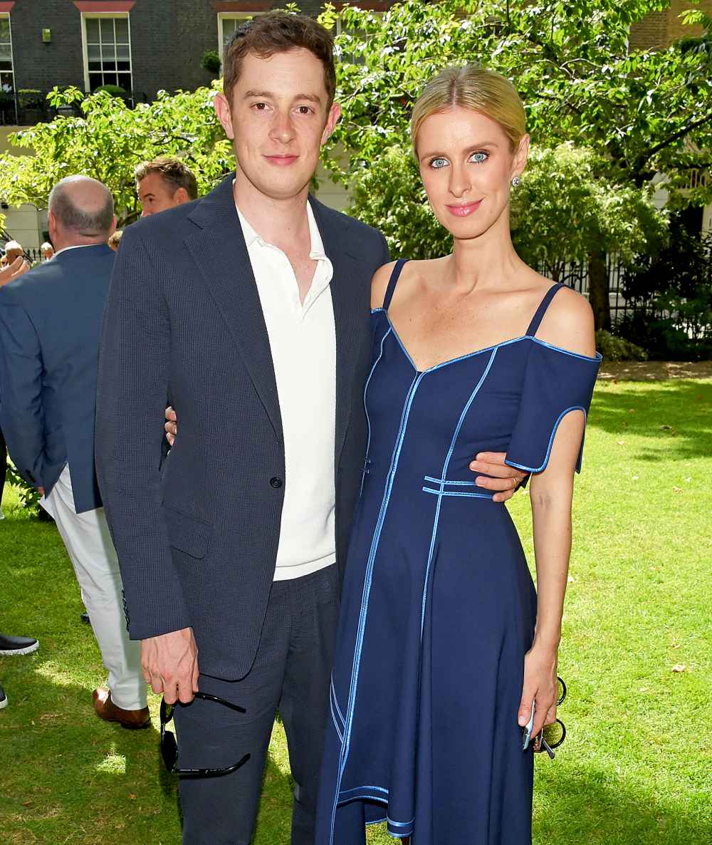 James Rothschild and Nicky Hilton attend Piers Adam and Sophie Vanacore's wedding in at St. John's Church on July 7, 2017 in London, England.