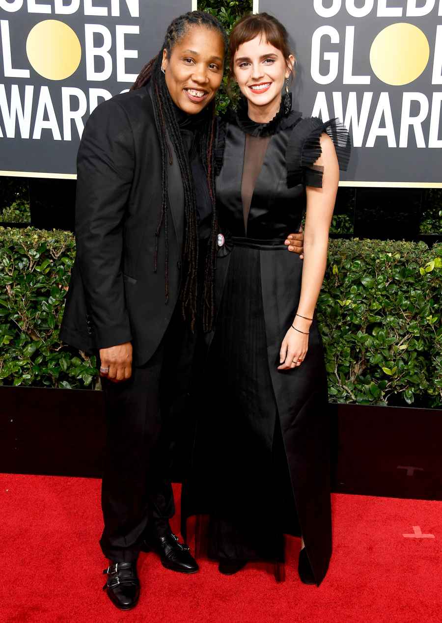 Emma Watson and Marai Larasi attend The 75th Annual Golden Globe Awards at The Beverly Hilton Hotel on January 7, 2018 in Beverly Hills, California.