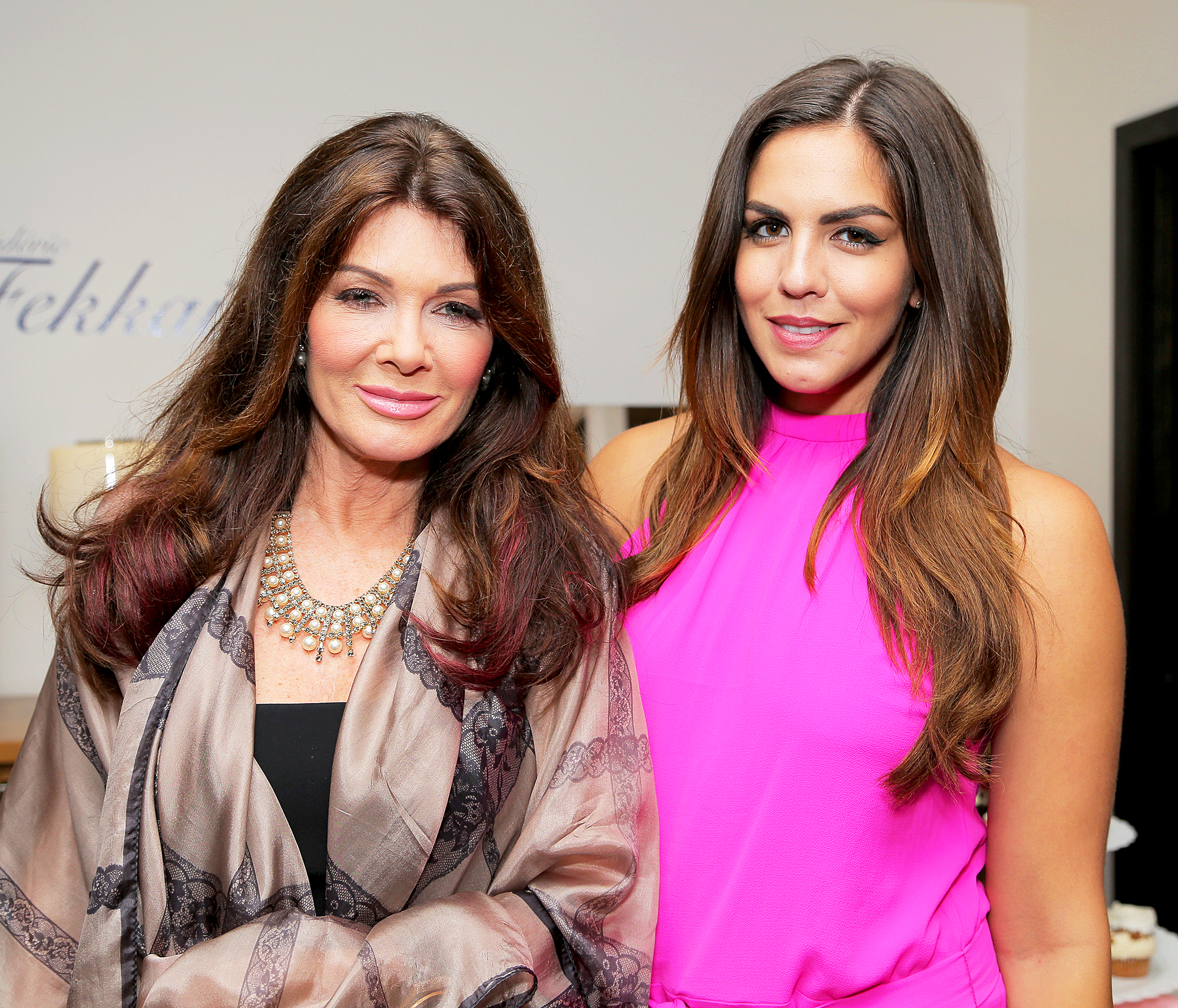 Lisa Vanderpump and Katie Maloney attend Katie Maloney's Pucker and Pout 2015 launch party at Frederic Fekkai Hair Salon in Beverly Hills, California.