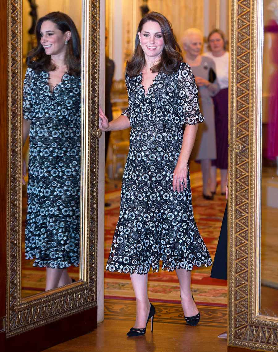 Kate, Duchess of Cambridge attends The Commonwealth Fashion Exchange Reception at Buckingham Palace on February 19, 2018 in London, England.