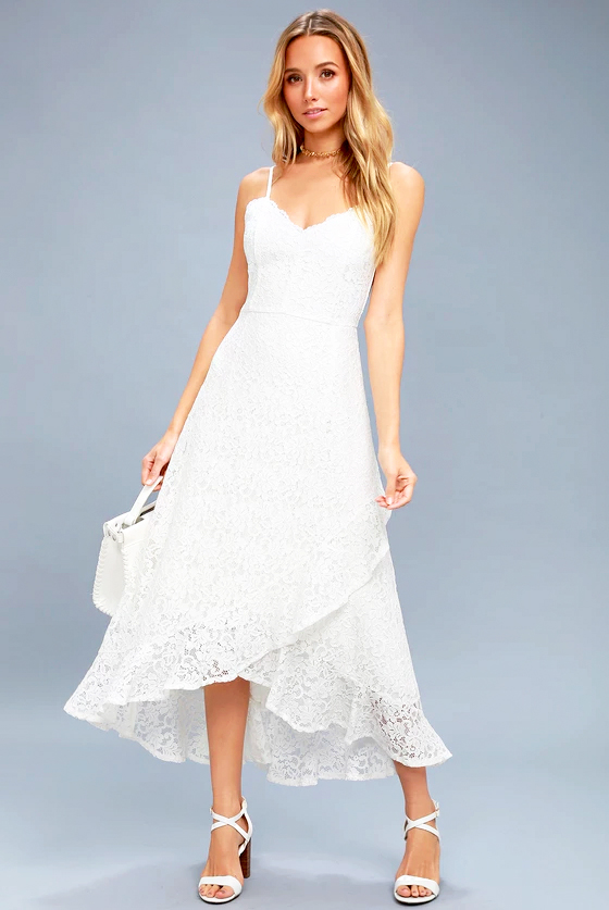 Lulus Saunter Along White Lace Midi Dress