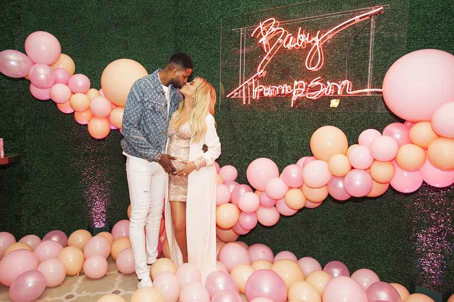 Khloe Kardashian Tristan Thompson kissing baby shower