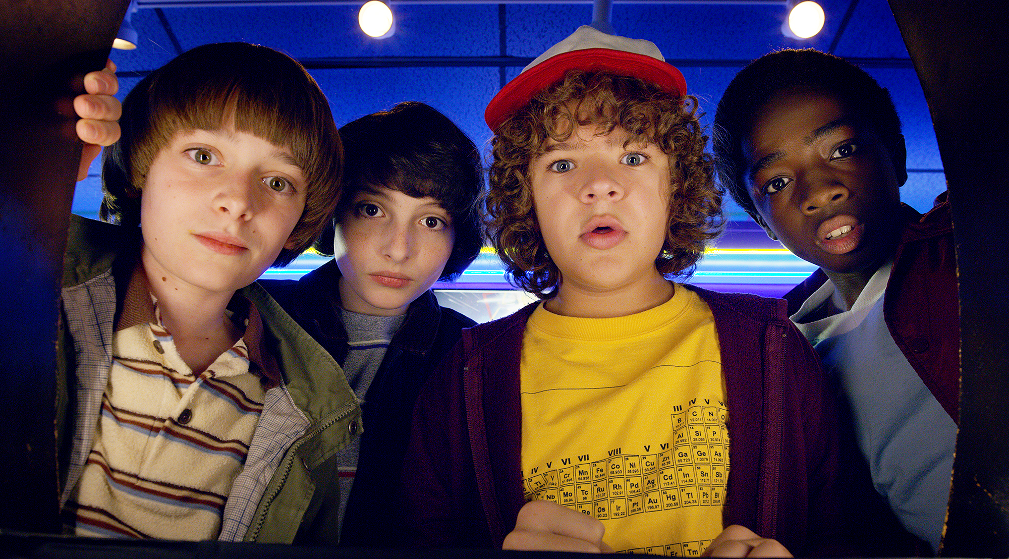Noah Schnapp, Finn Wolfhard, Gaten Matarazzo and Caleb Mclaughlin in ‘Stranger Things‘ Season 2
