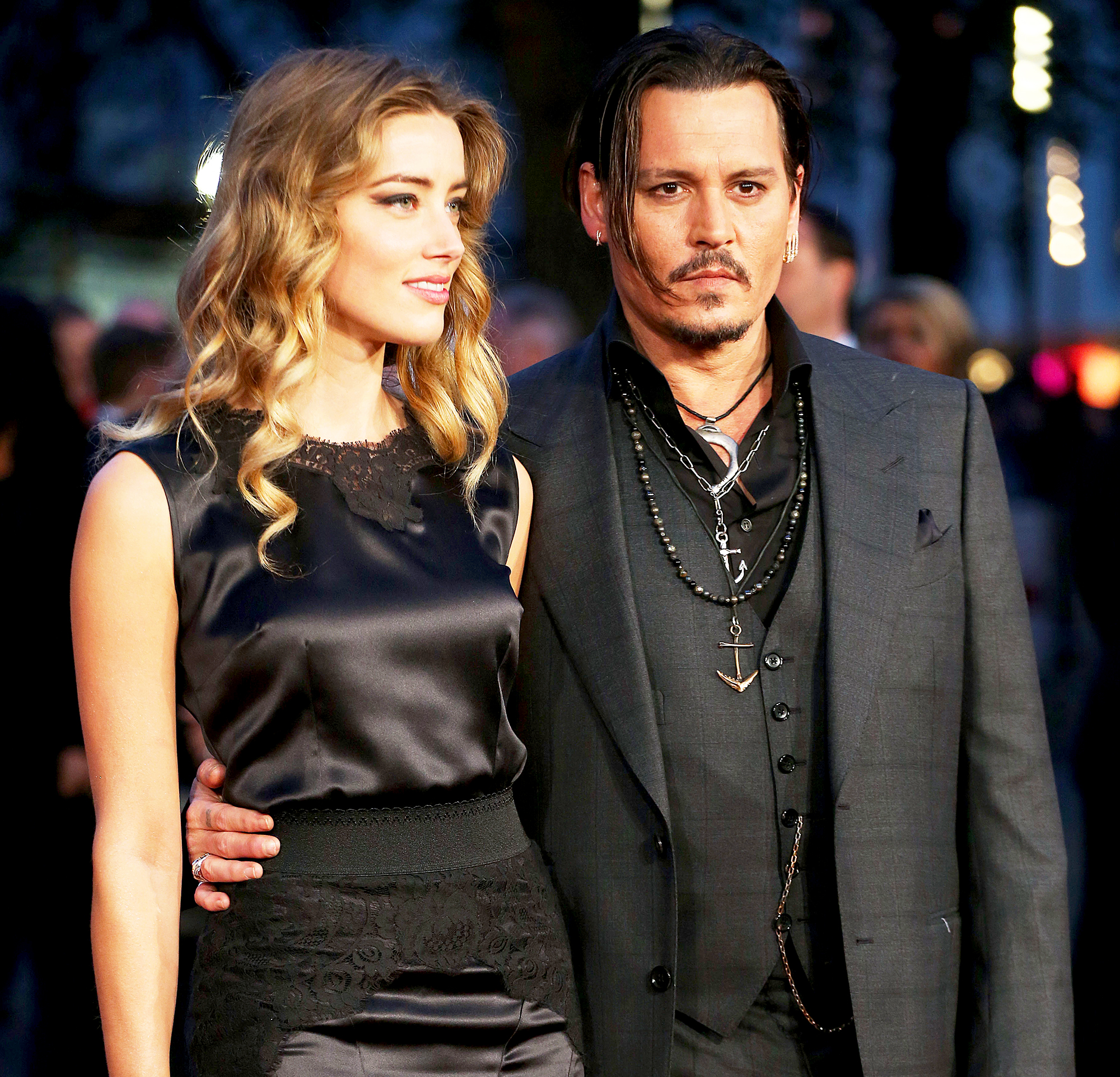 Amber Heard and Johnny Depp attend a screening of 'Black Mass' during the BFI London Film Festival at Odeon Leicester Square in London, England.