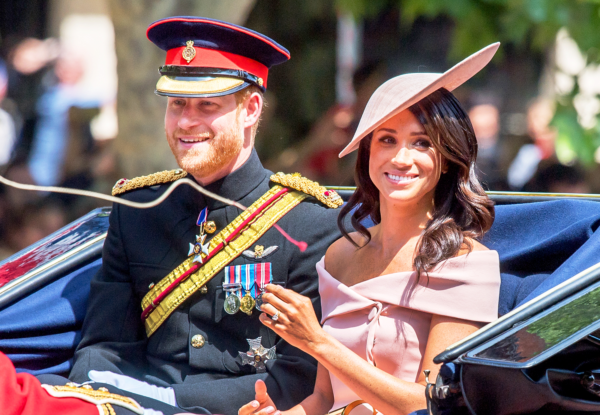 Prince Harry and Meghan Markle during Trooping The Colour 2018 on the Mall on June 9, 2018 in London, England.