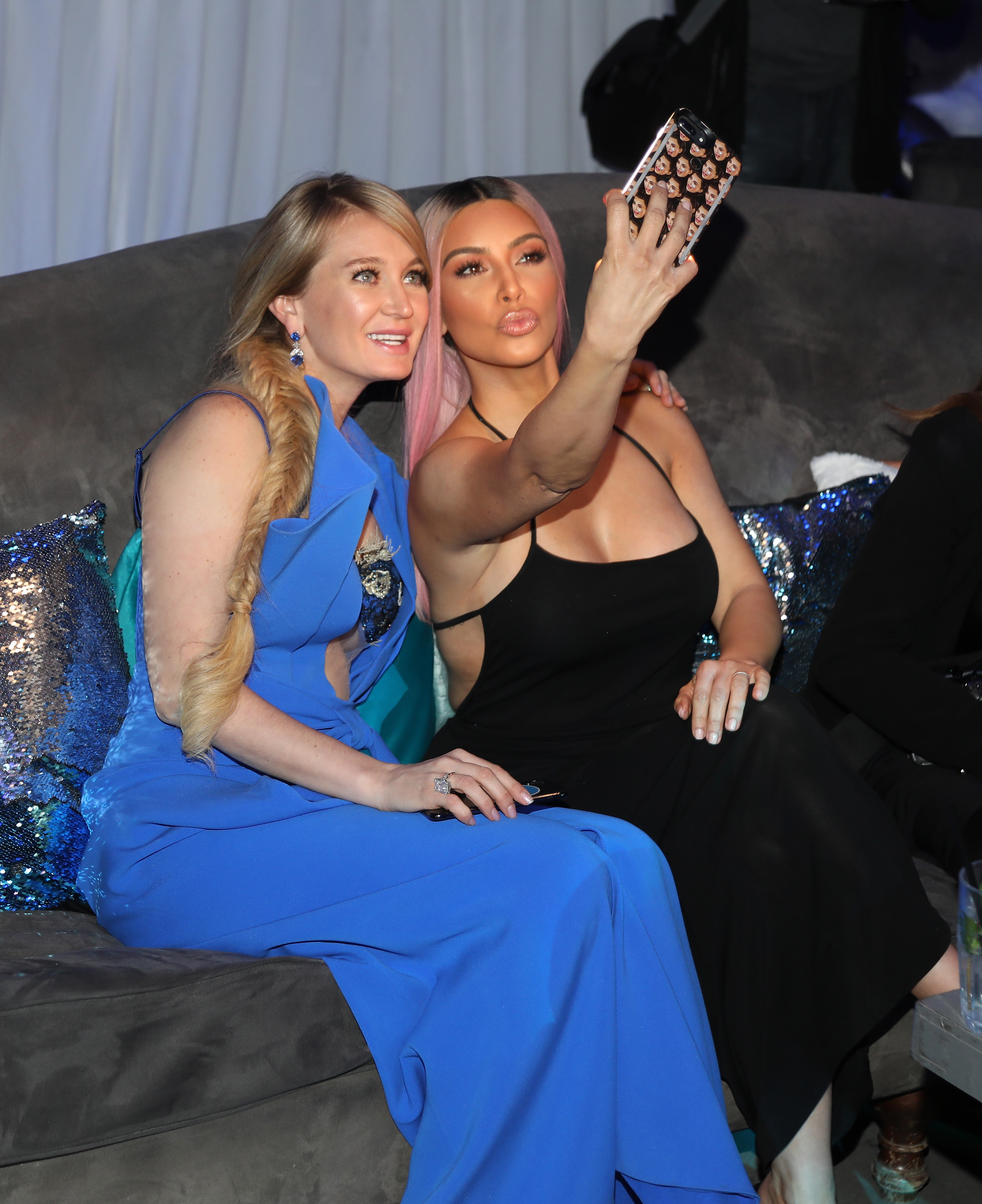 HOLLYWOOD, CA - MARCH 05: Marina Acton and Kim Kardashian take a selfie at the release of Marina Acton's new single "Fantasize" at Boulevard3 on March 5, 2018 in Hollywood, California. (Photo by Jerritt Clark/Getty Images)