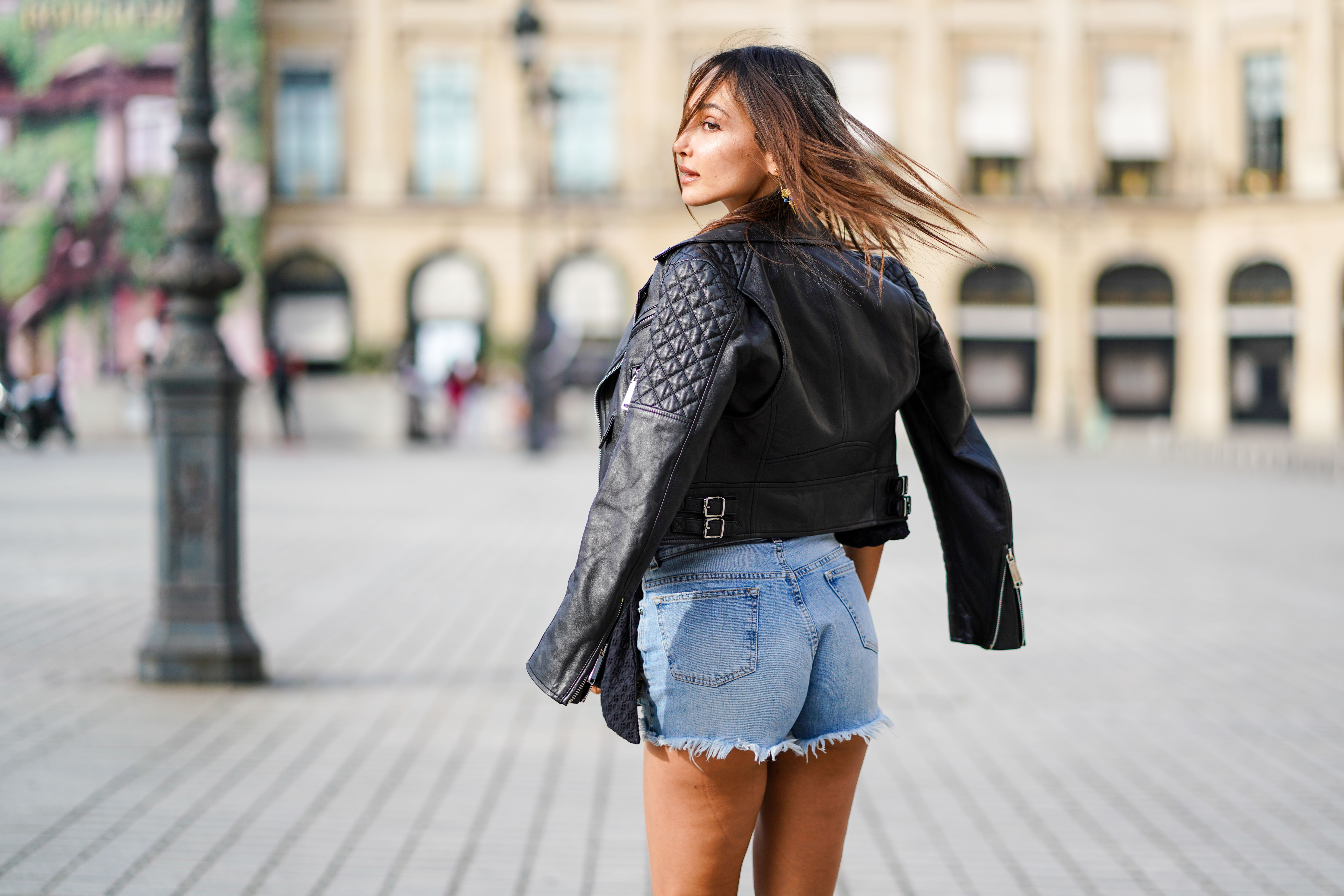 woman in leather jacket