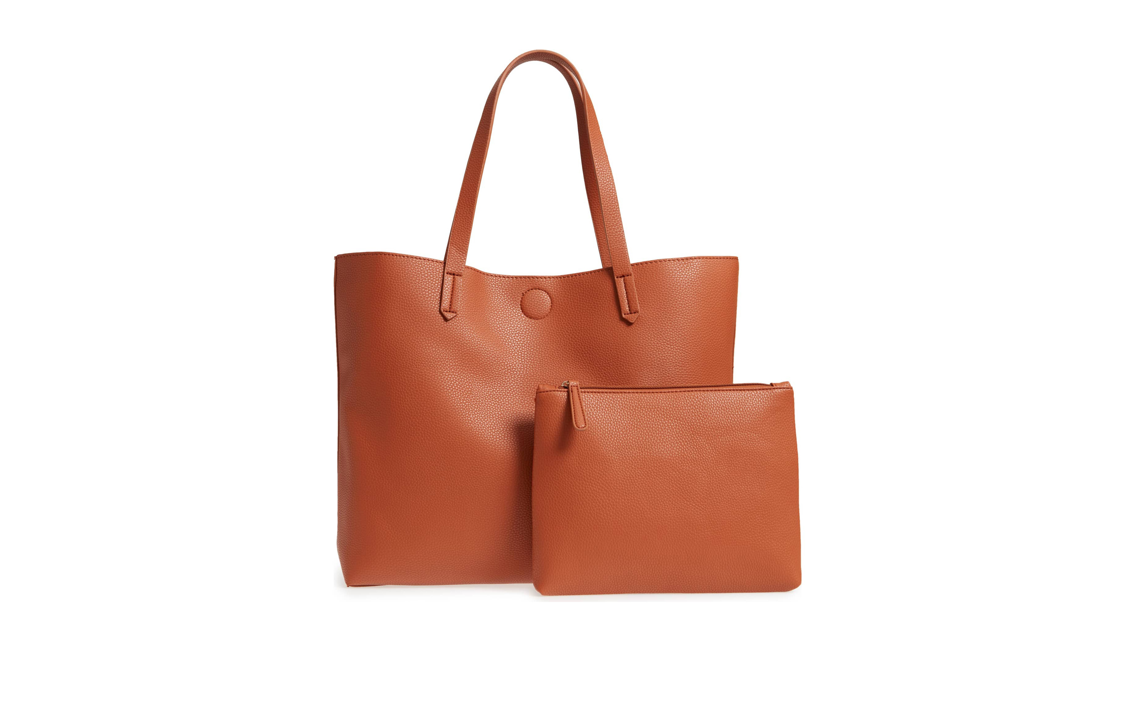 BP contrast lining faux leather tote