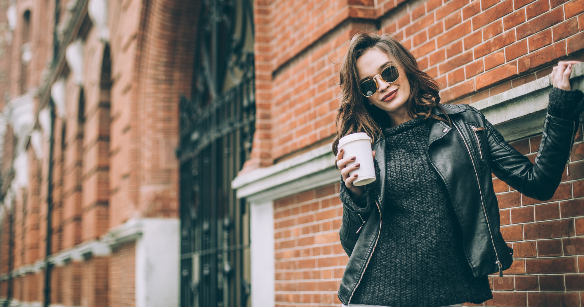 Woman wearing leather jacket