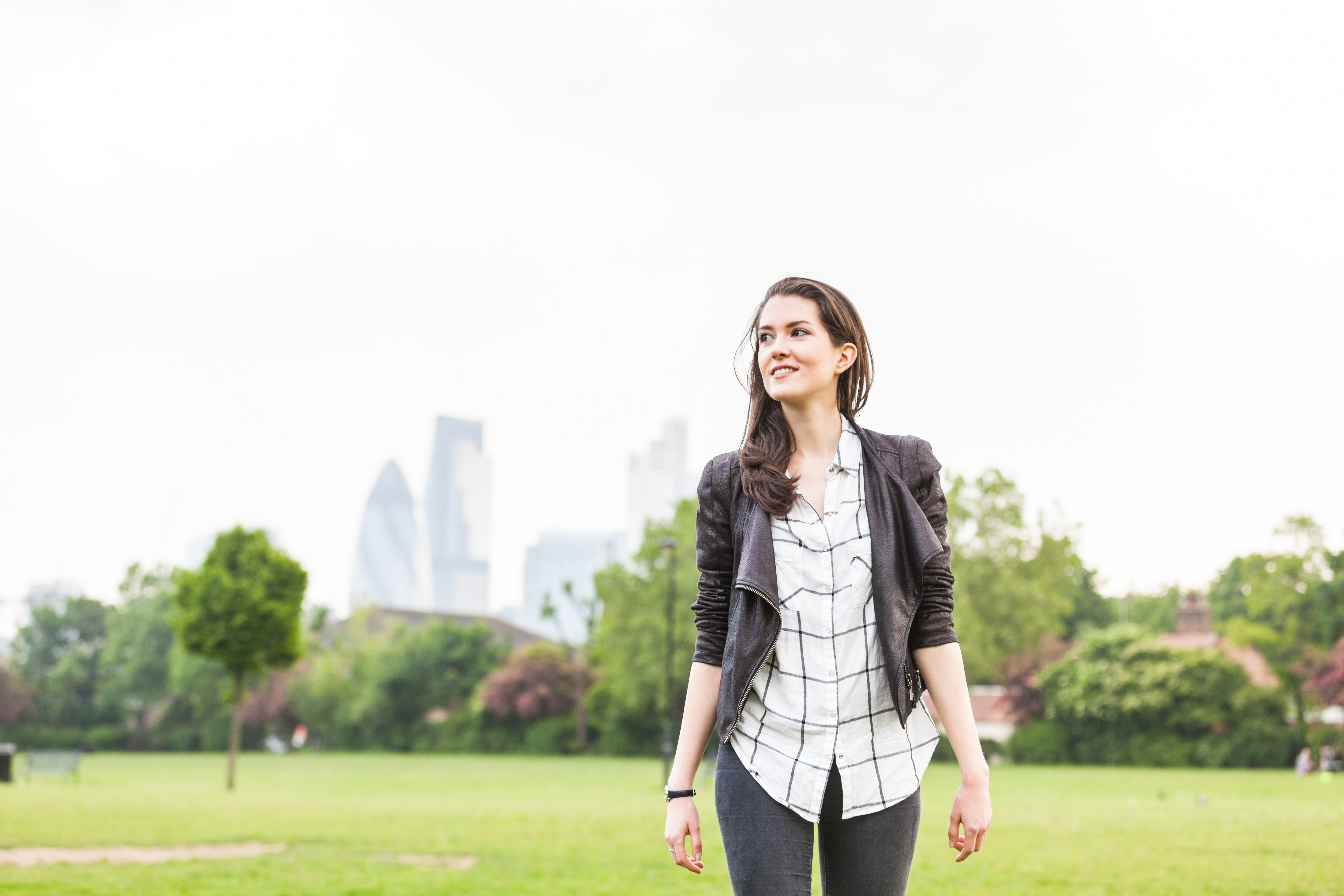 woman in leather jacket