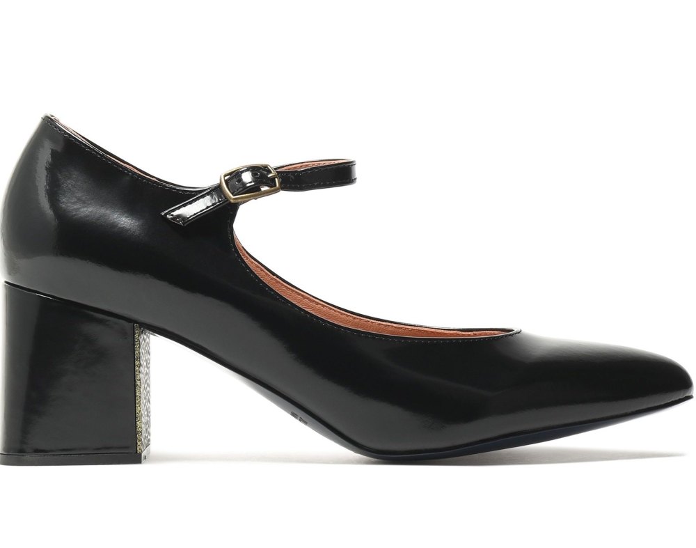 Jill Sander Navy Glossed-Leather Mary Jane Pumps