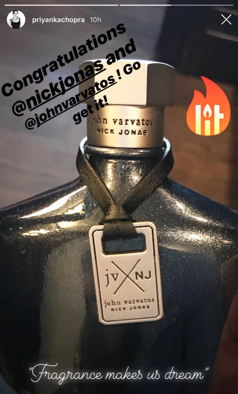 Nick Jonas' new fragrance, via Priyanka Chopra.