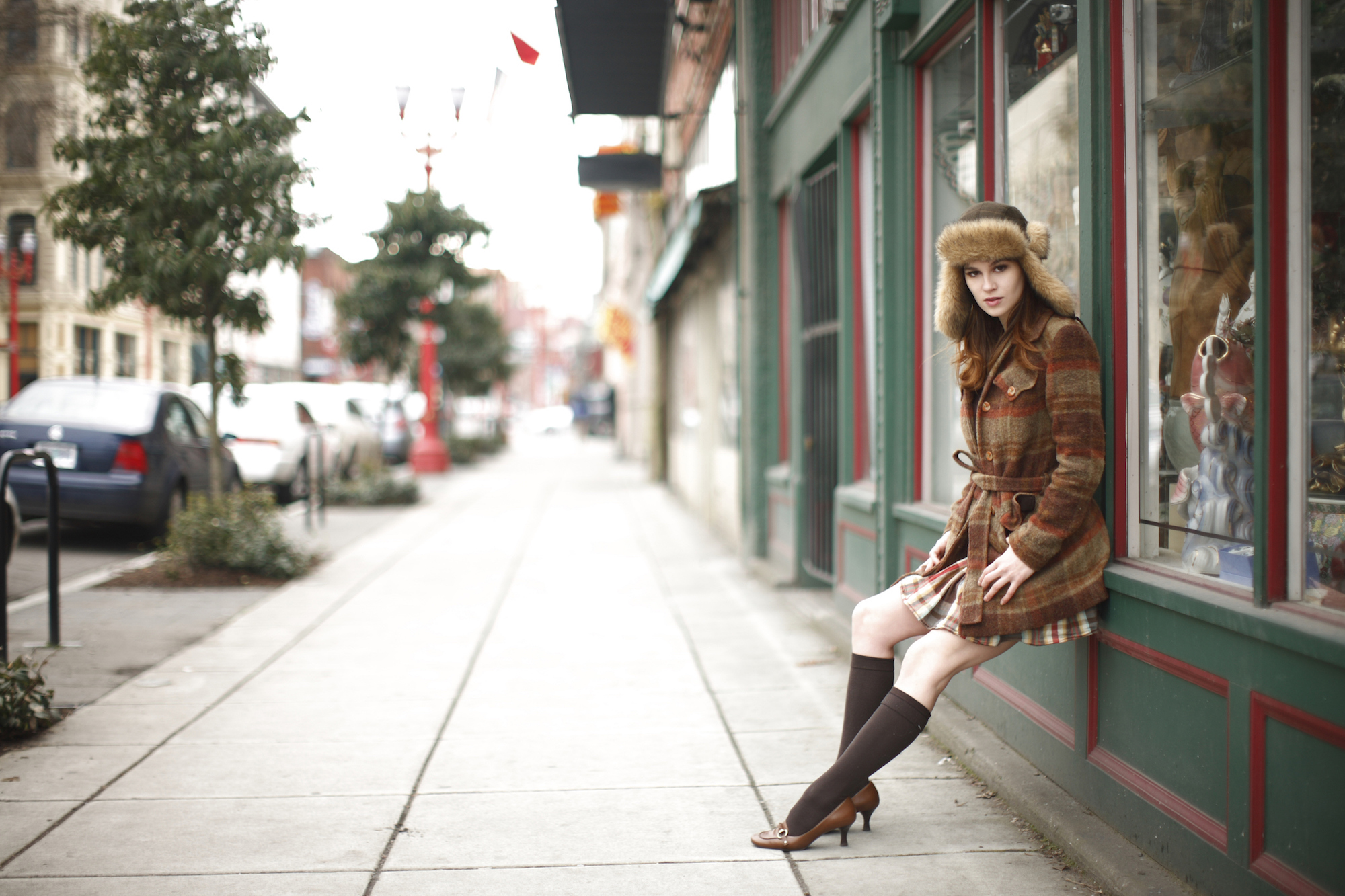 Stylish young woman in city