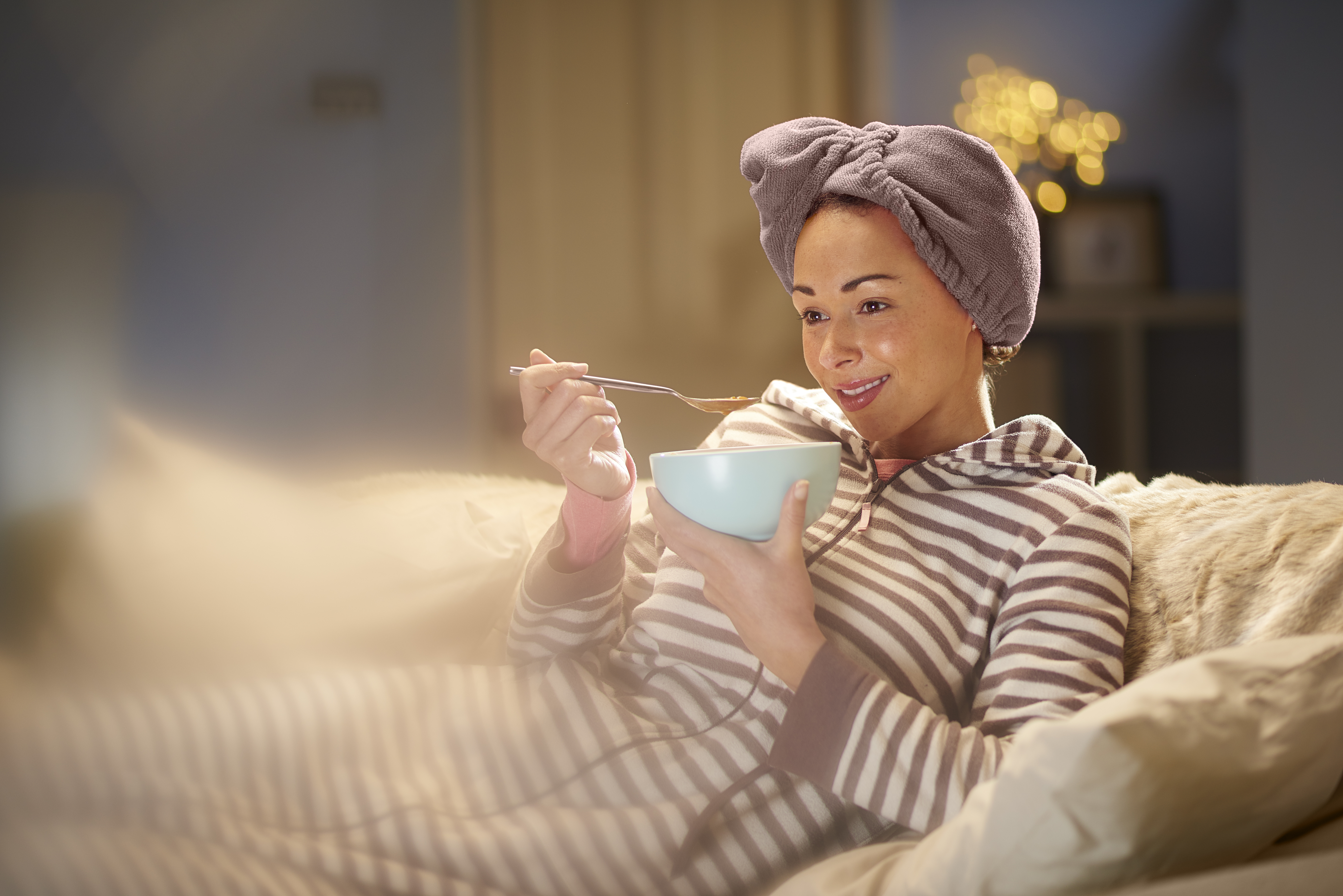 woman relaxing with soup