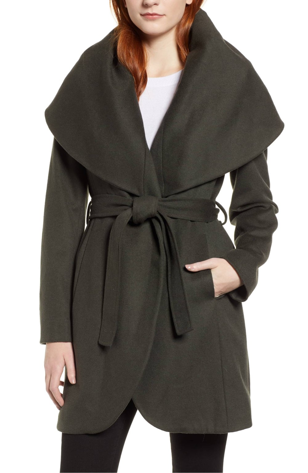 Tahari Wool Blend Belted Wrap Coat