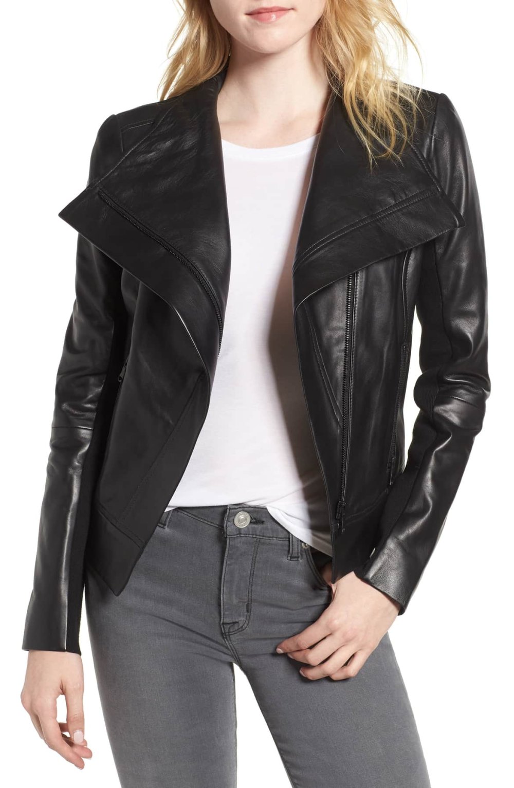 black drape jacket trouve lambskin nordstom