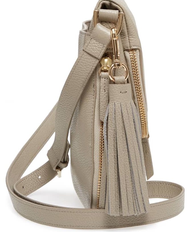 side view gray cross body bag