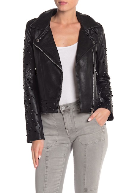 BLANKNYC Denim Studded Faux Leather Jacket