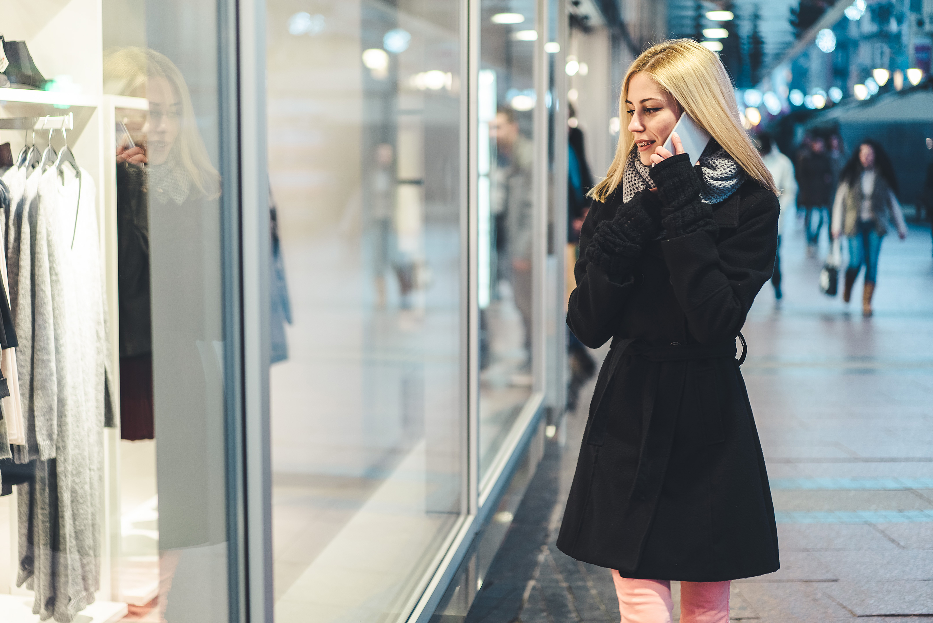 woman in black peacoat