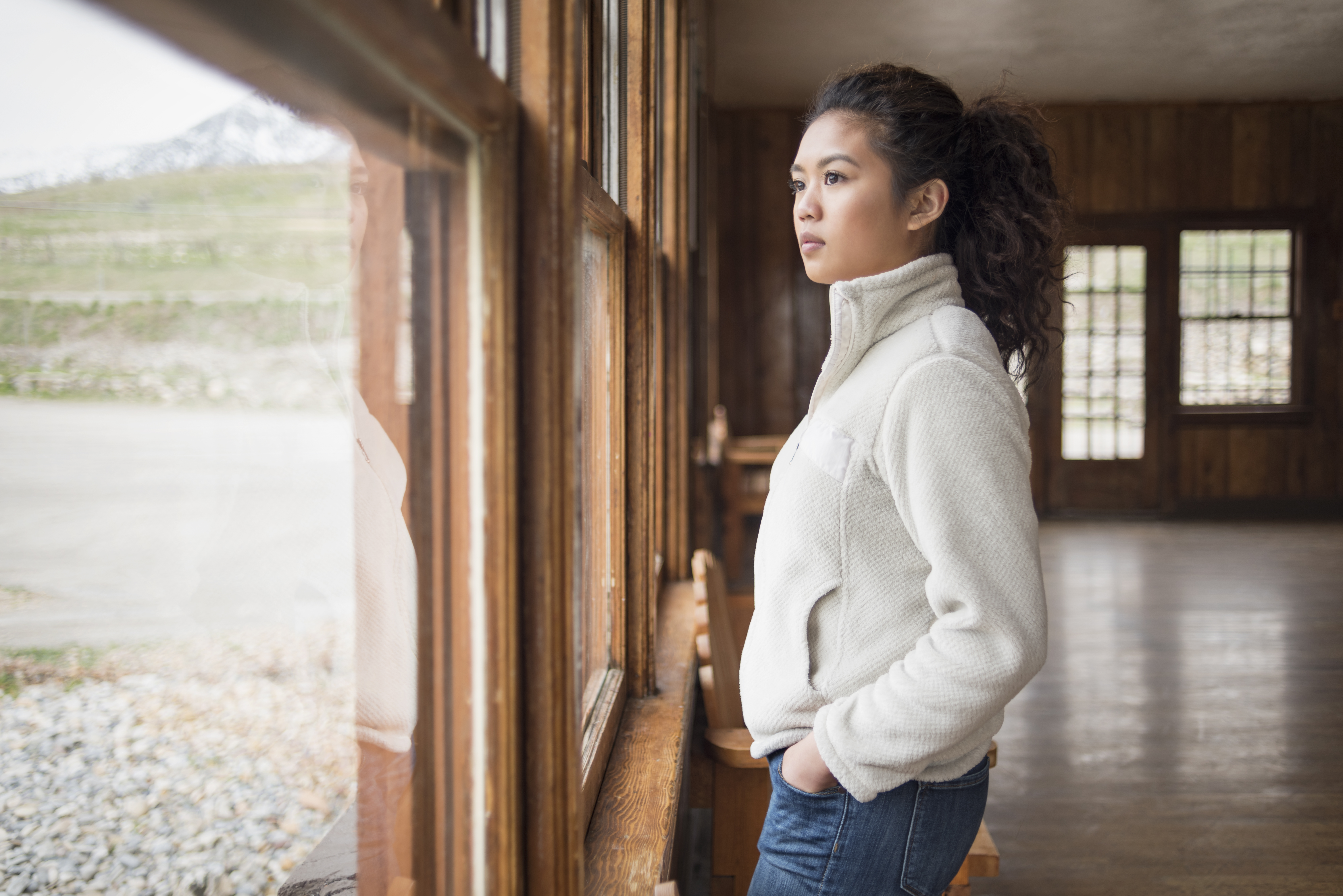 woman wearing fleece jacket