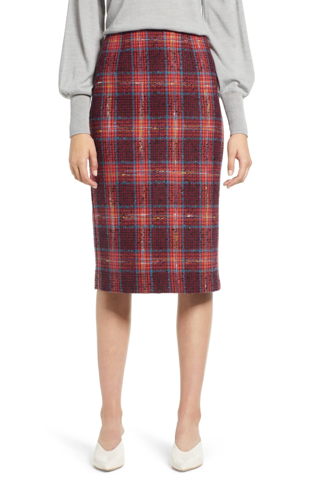 Halogen Plaid Tweed Pencil Skirt