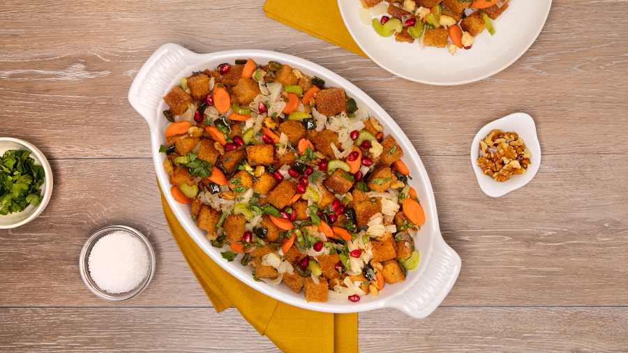 Richard Blais’ Gluten Free Cornbread Stuffing with Walnuts & Pomegranate