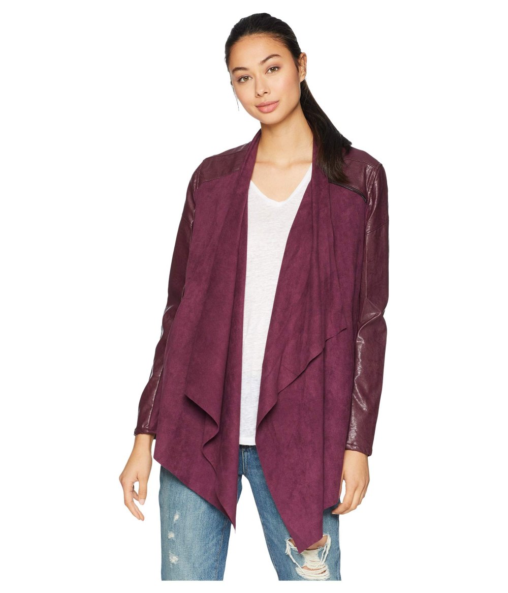 faux suede drape front jacket wine