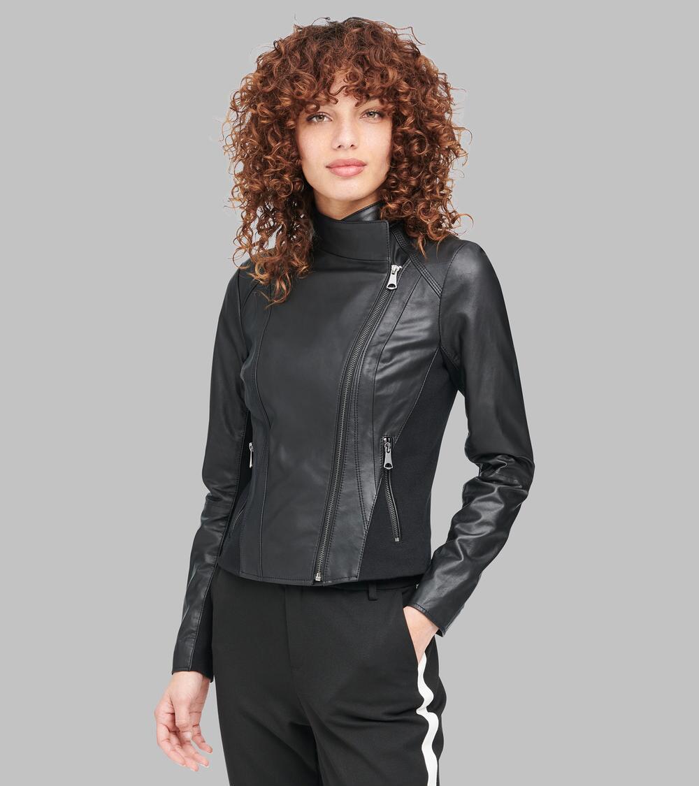 stretchy faux leather jacket