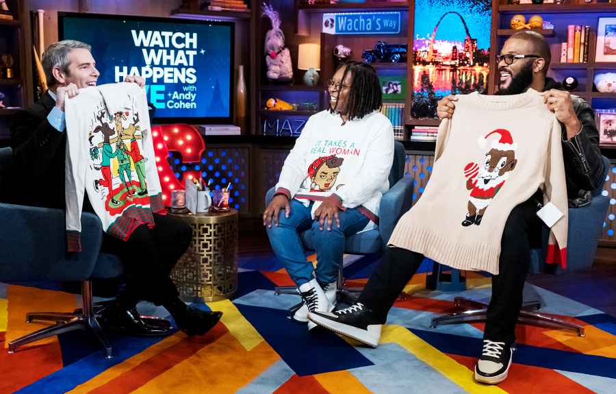 Stars Are Just Like Us Holiday Edition Andy Cohen Whoopi Goldberg Tyler Perry Ugly Christmas Sweaters