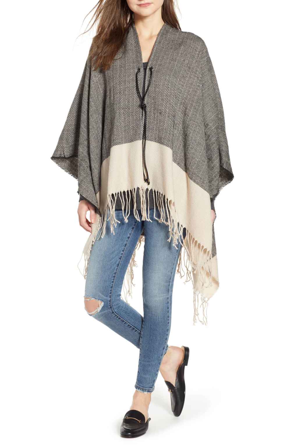 David & Young Tassel Hem Herringbone Shawl