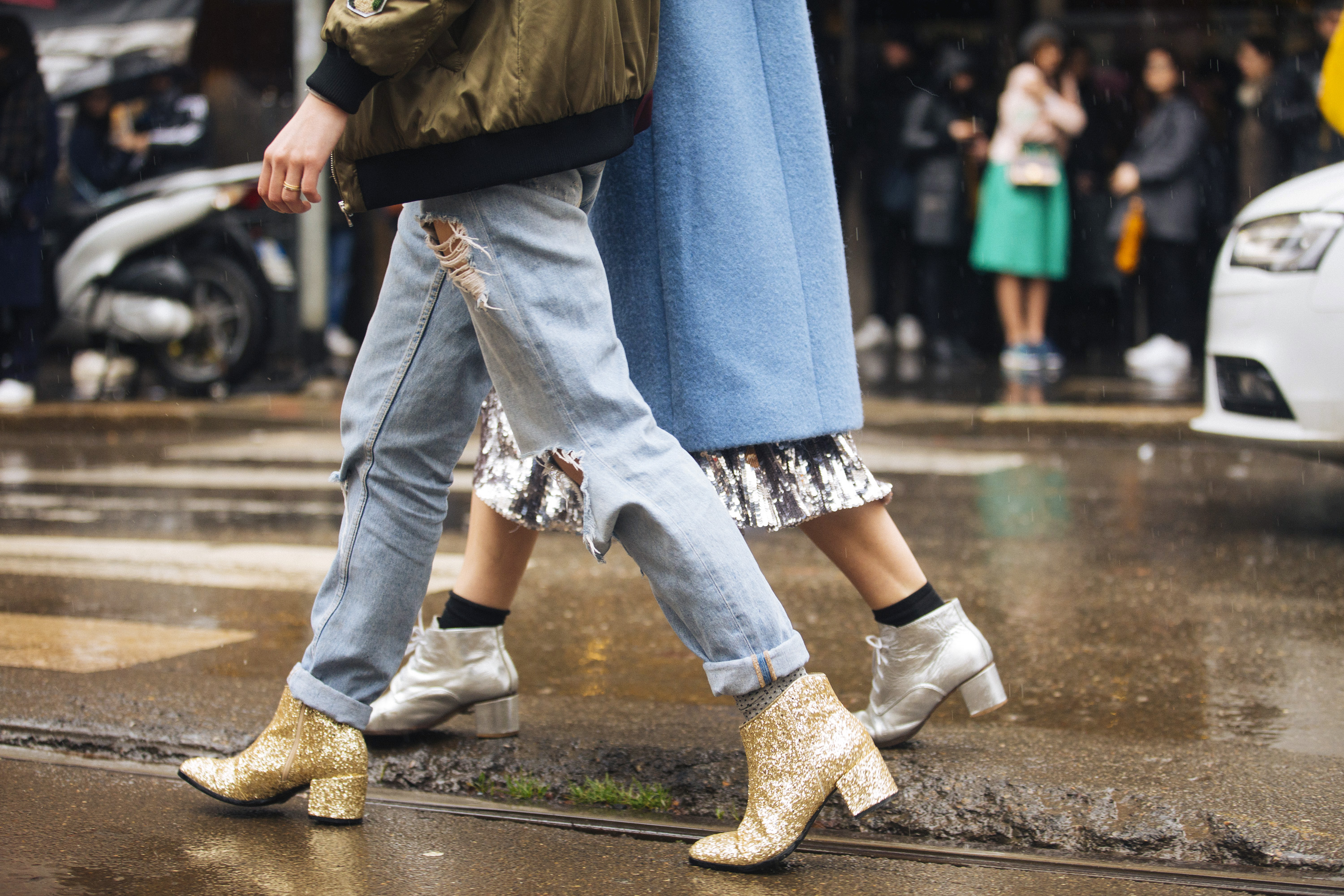 gold ankle booties with glitter
