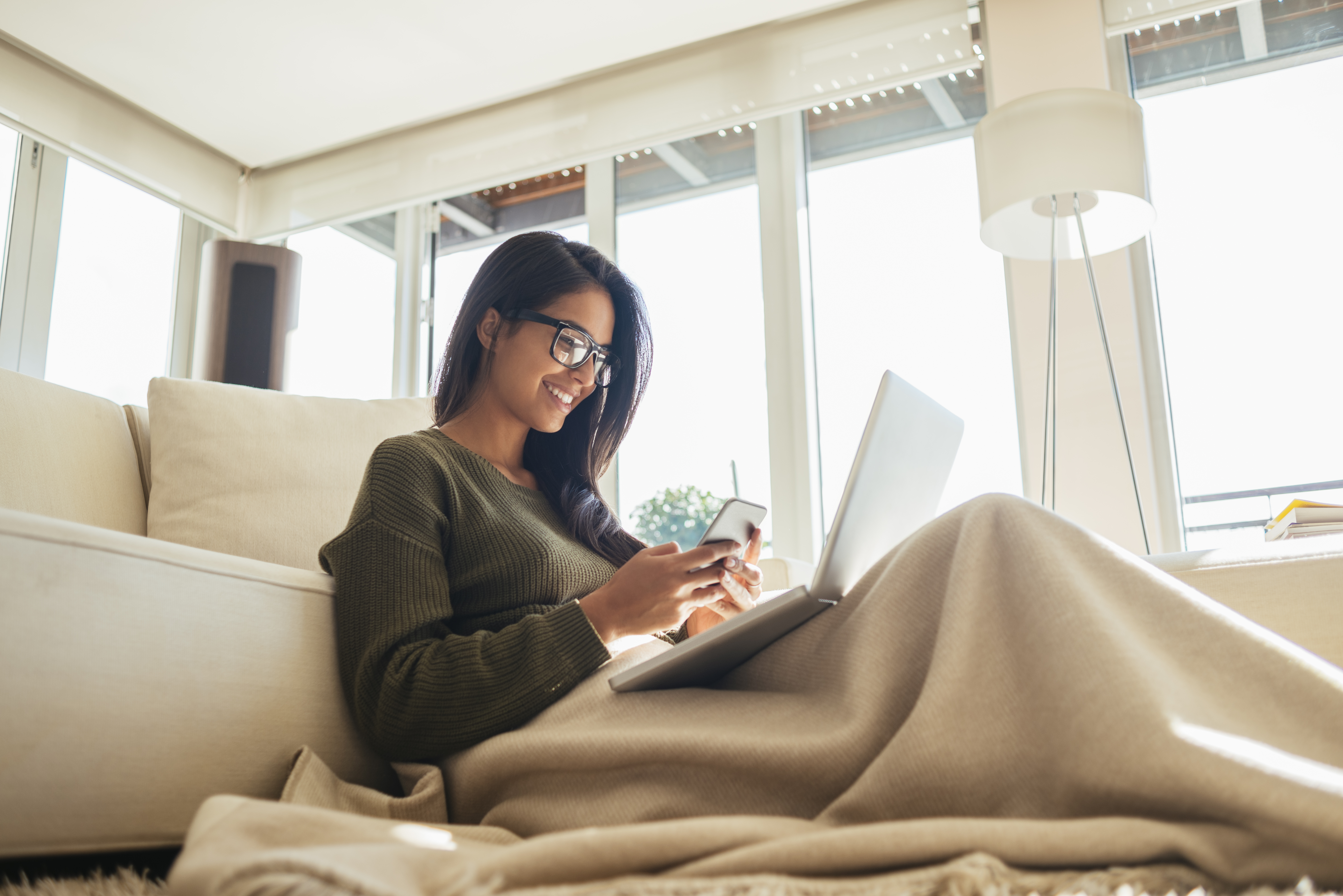 woman with blanket