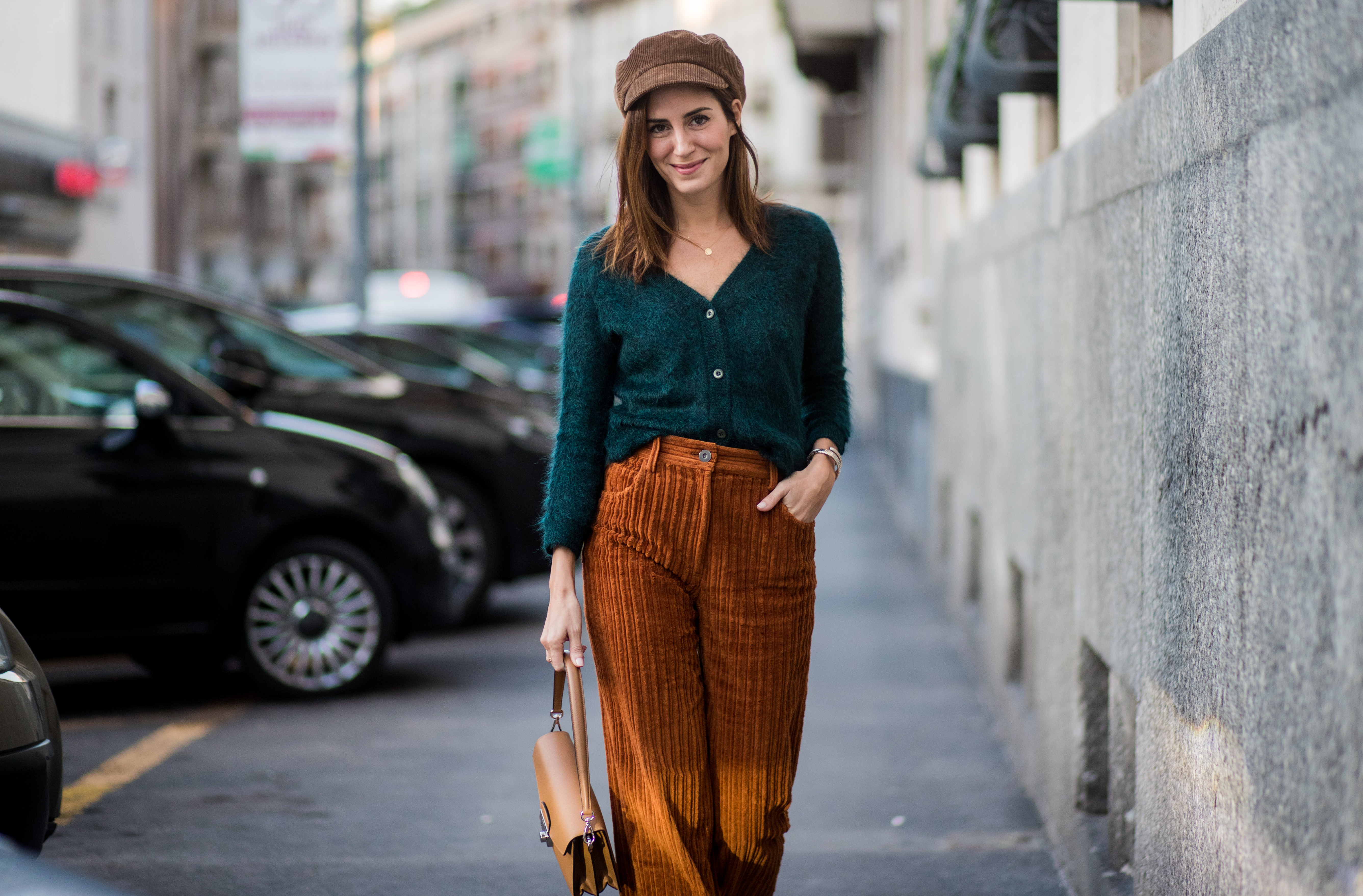 woman in corduroy pants