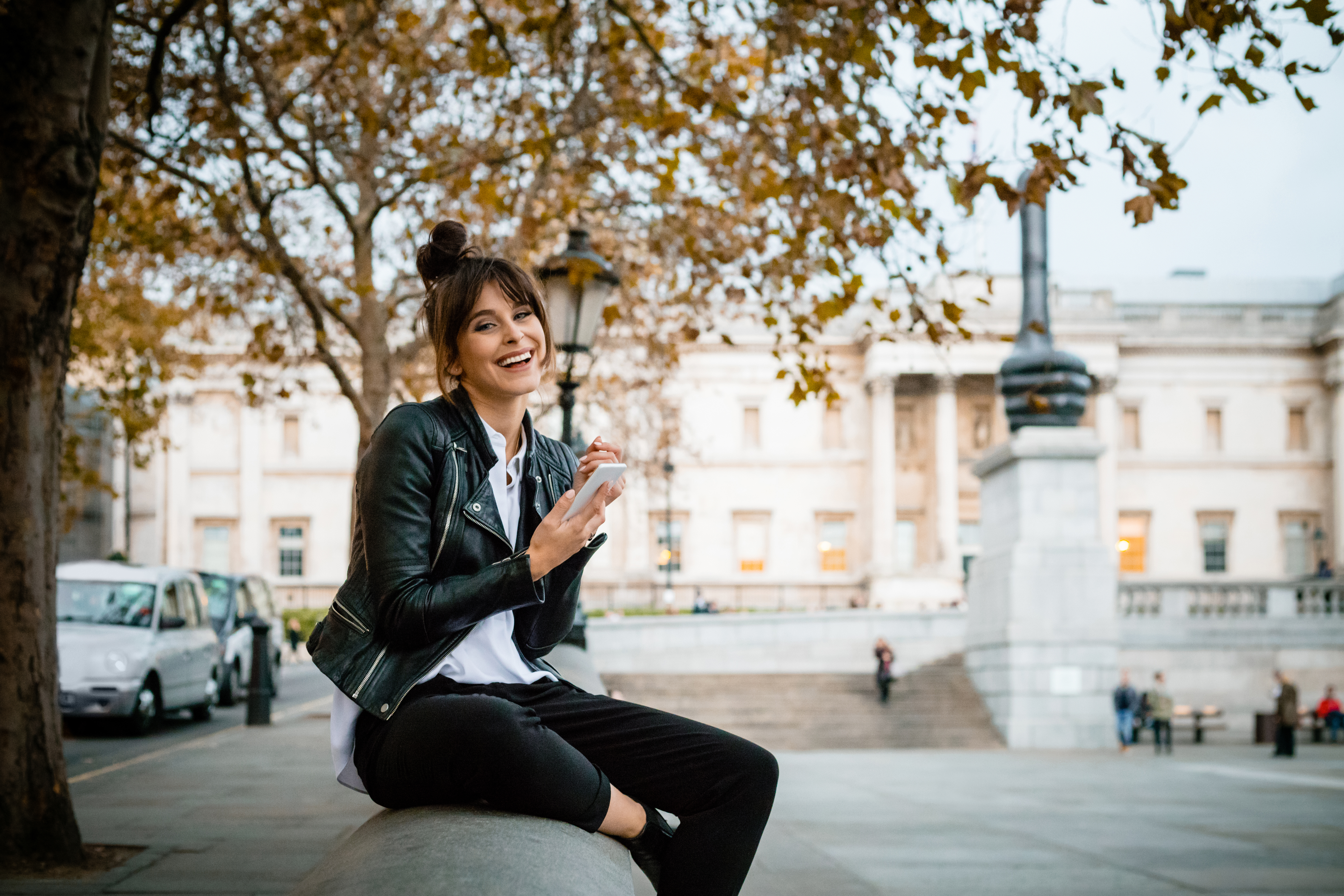 woman wearing leather jacket