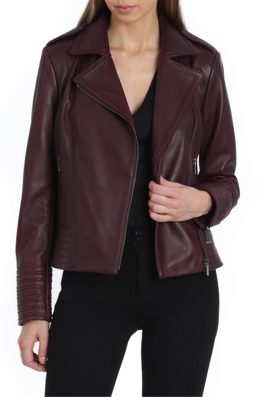 badgley mischka wine leather jacket