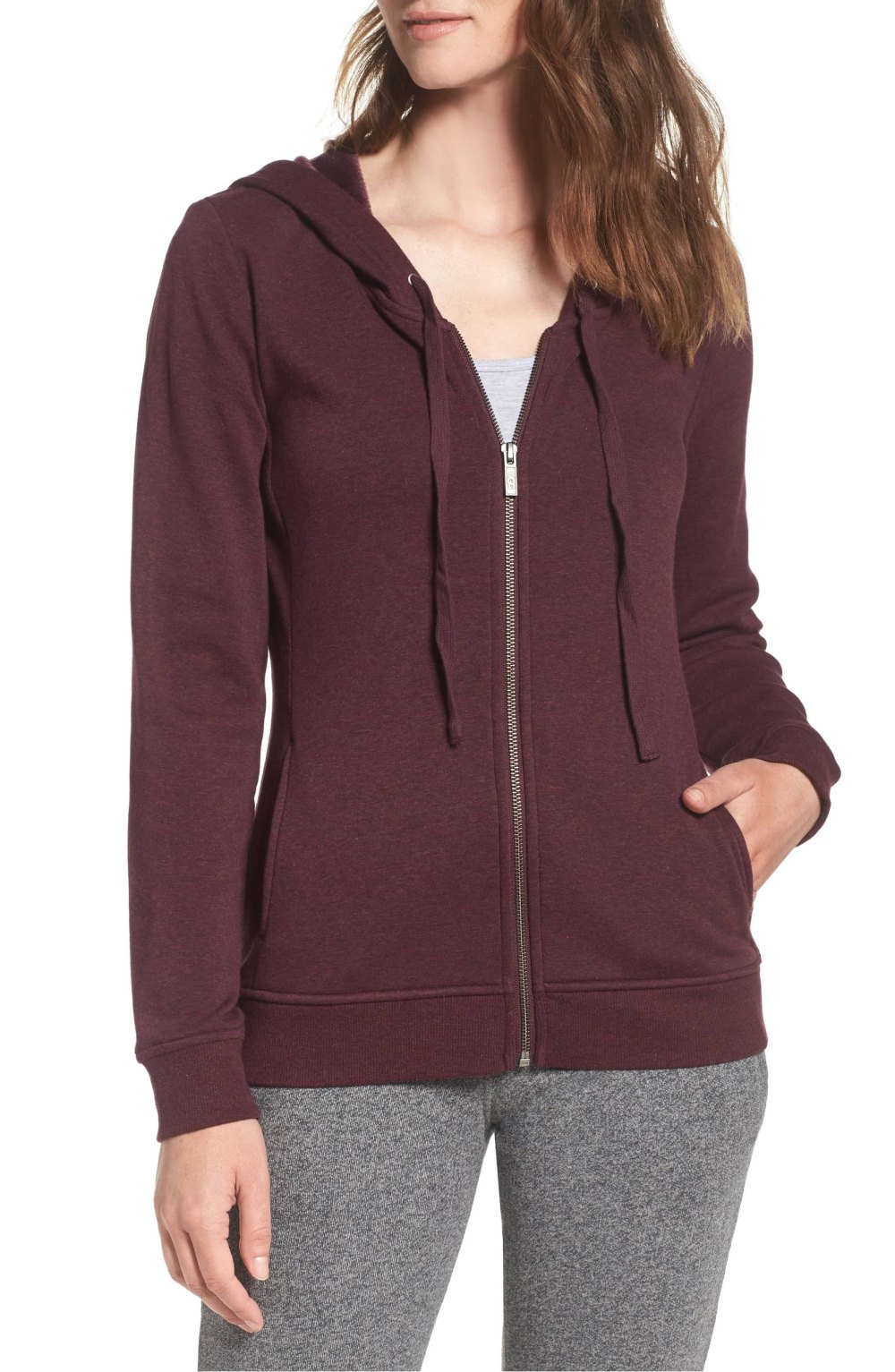 ugg clara zip hoodie in burgundy