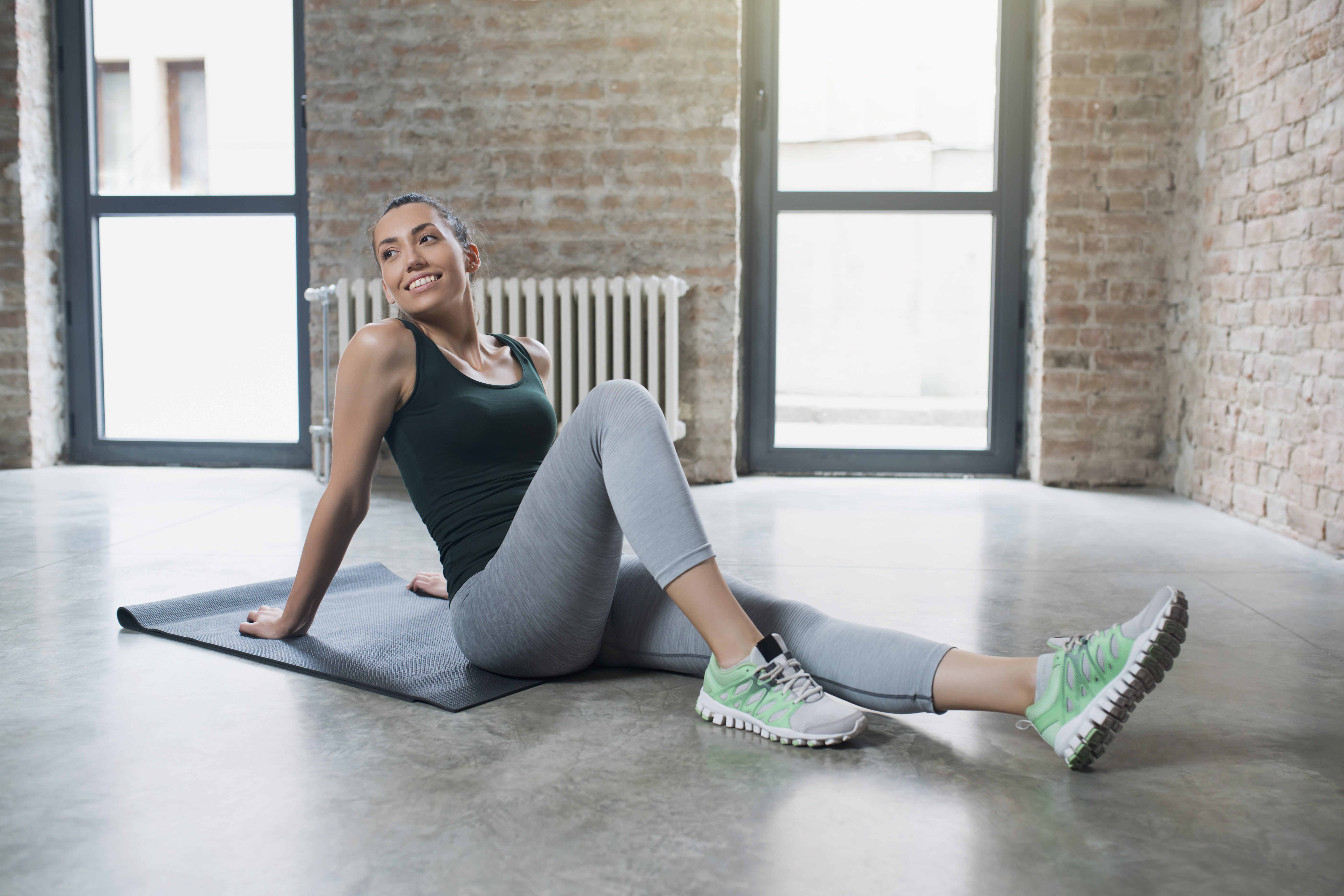 woman in gray leggings