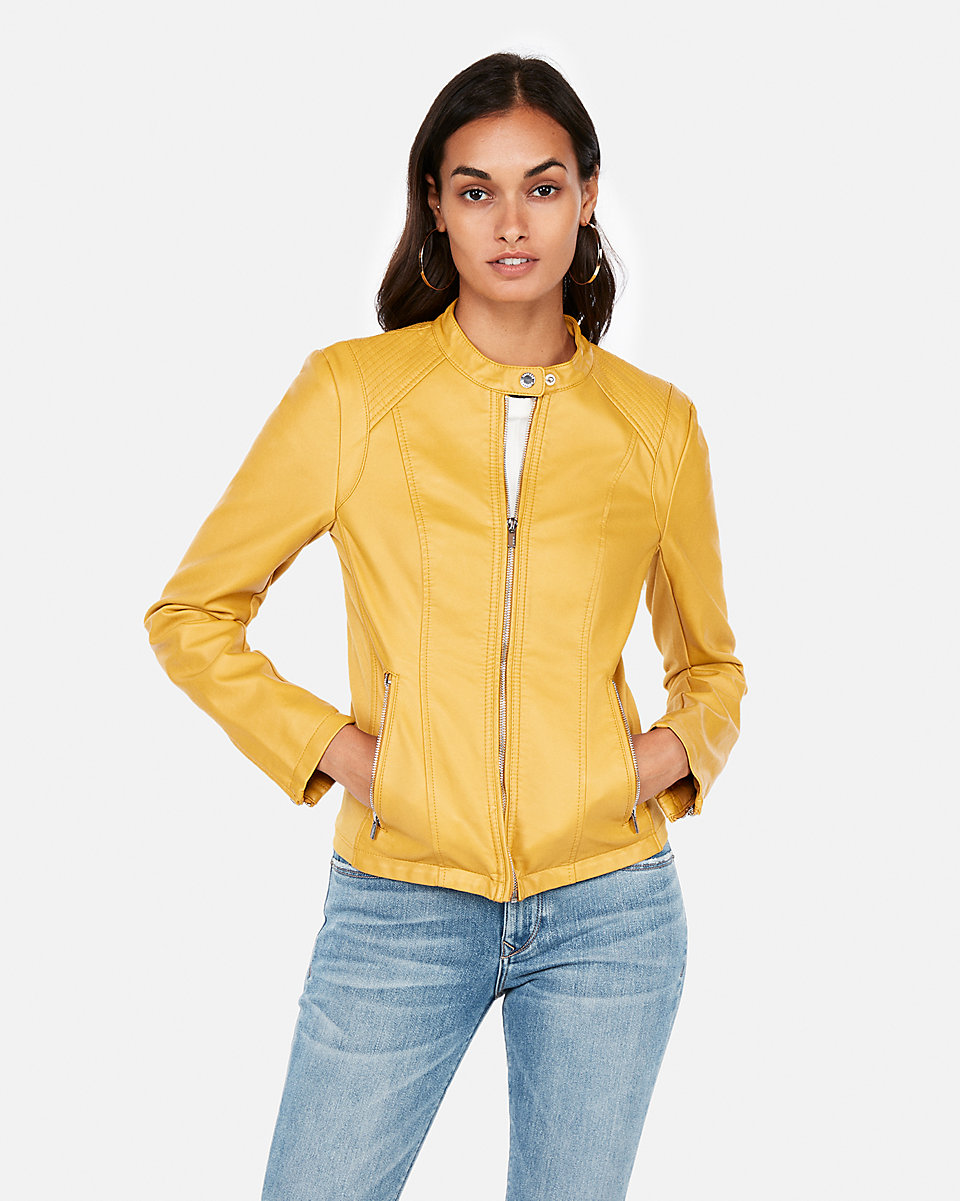 Leather Peplum Jacket Yellow