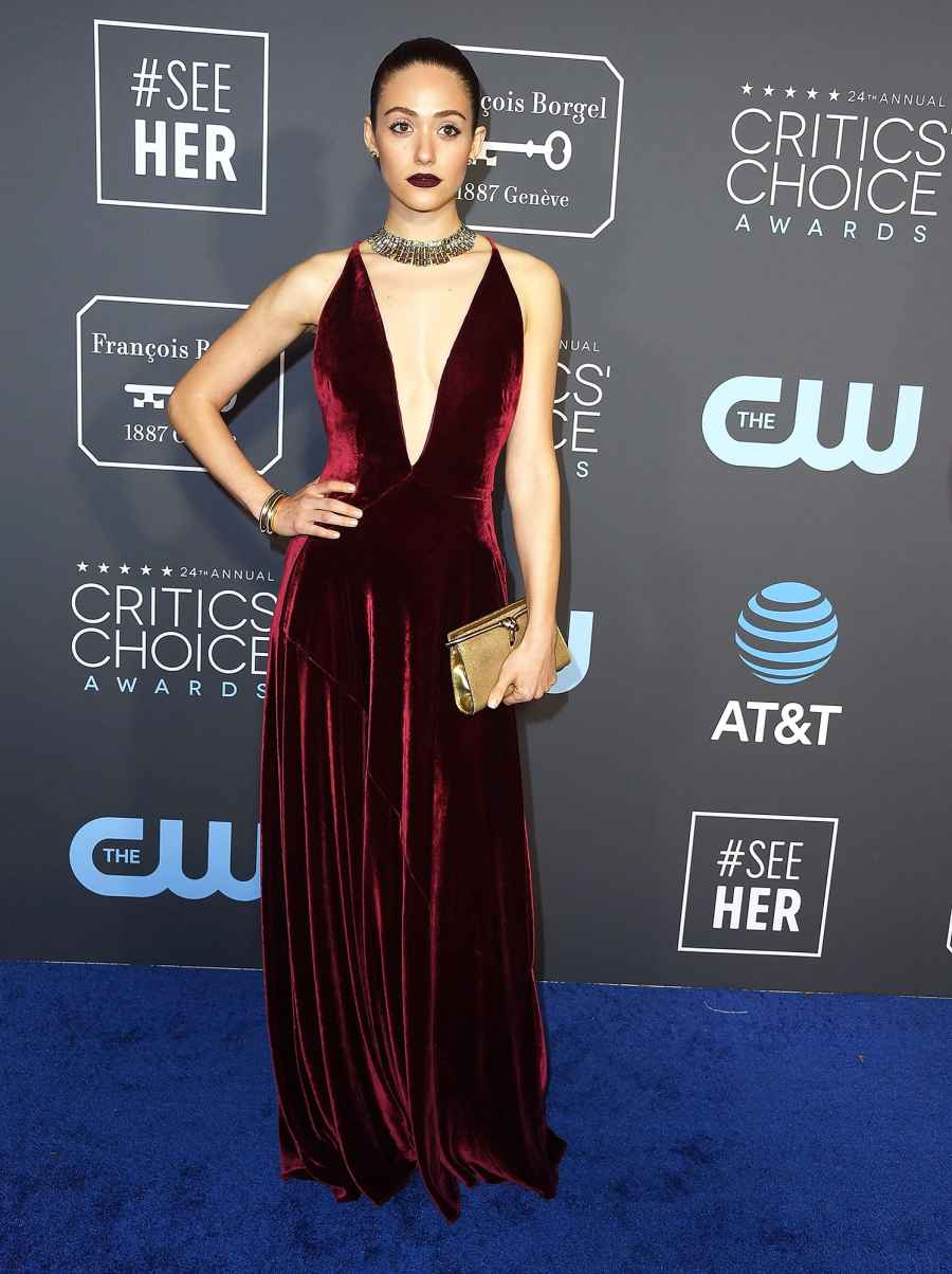 Stylish Burgundy Emmy Rossum