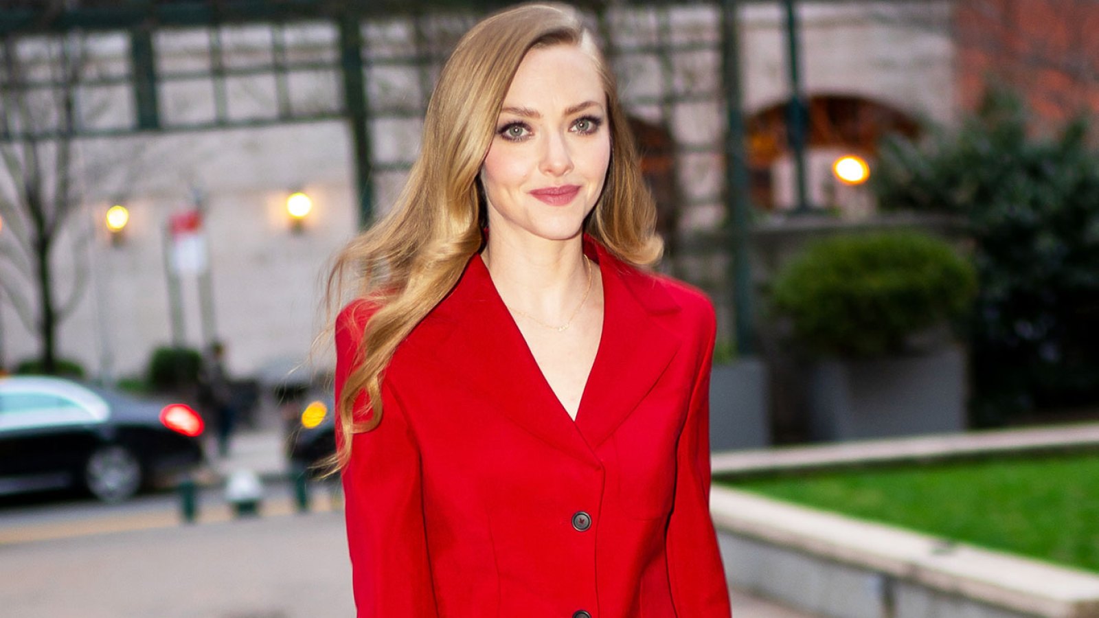 Amanda Seyfried Breast-Feeding red suit new york city