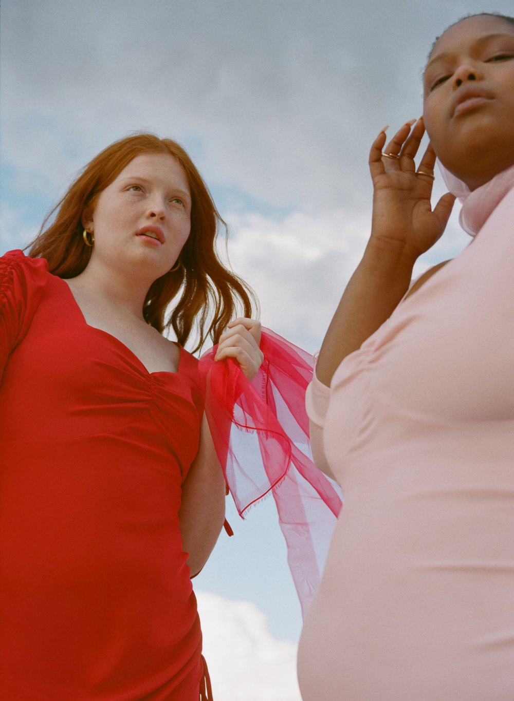 Rodarte x Universal Standard collection pink outfit red dress