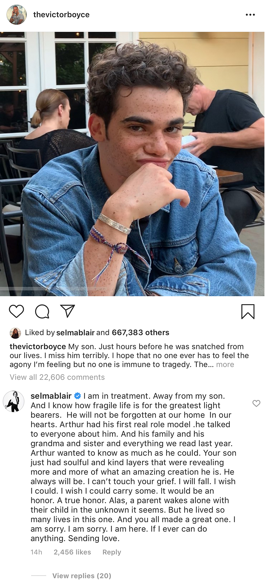 Selma Blair Emotional Message to Cameron Boyce Dad Victor