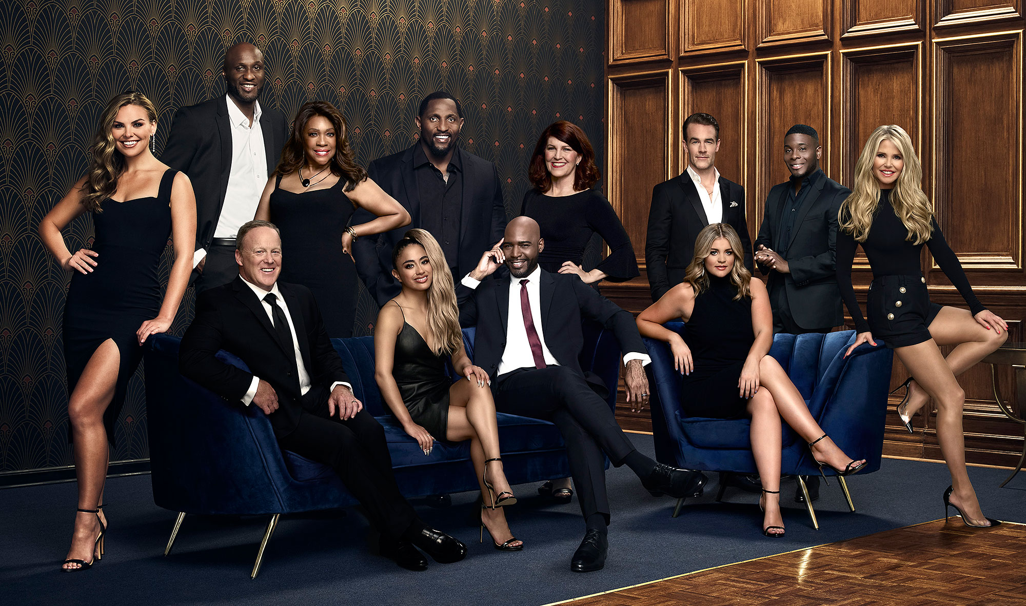 Dancing With The Stars Cast Group Photo Hannah Brown, Lamar Odom, Sean Spicer, Mary Wilson, Ally Brooke, ray Lewis, Karamo, Kate Flannery, James Van Der Beek, Lauren Alaina, Kel Mitchell, and Christie Brinkley