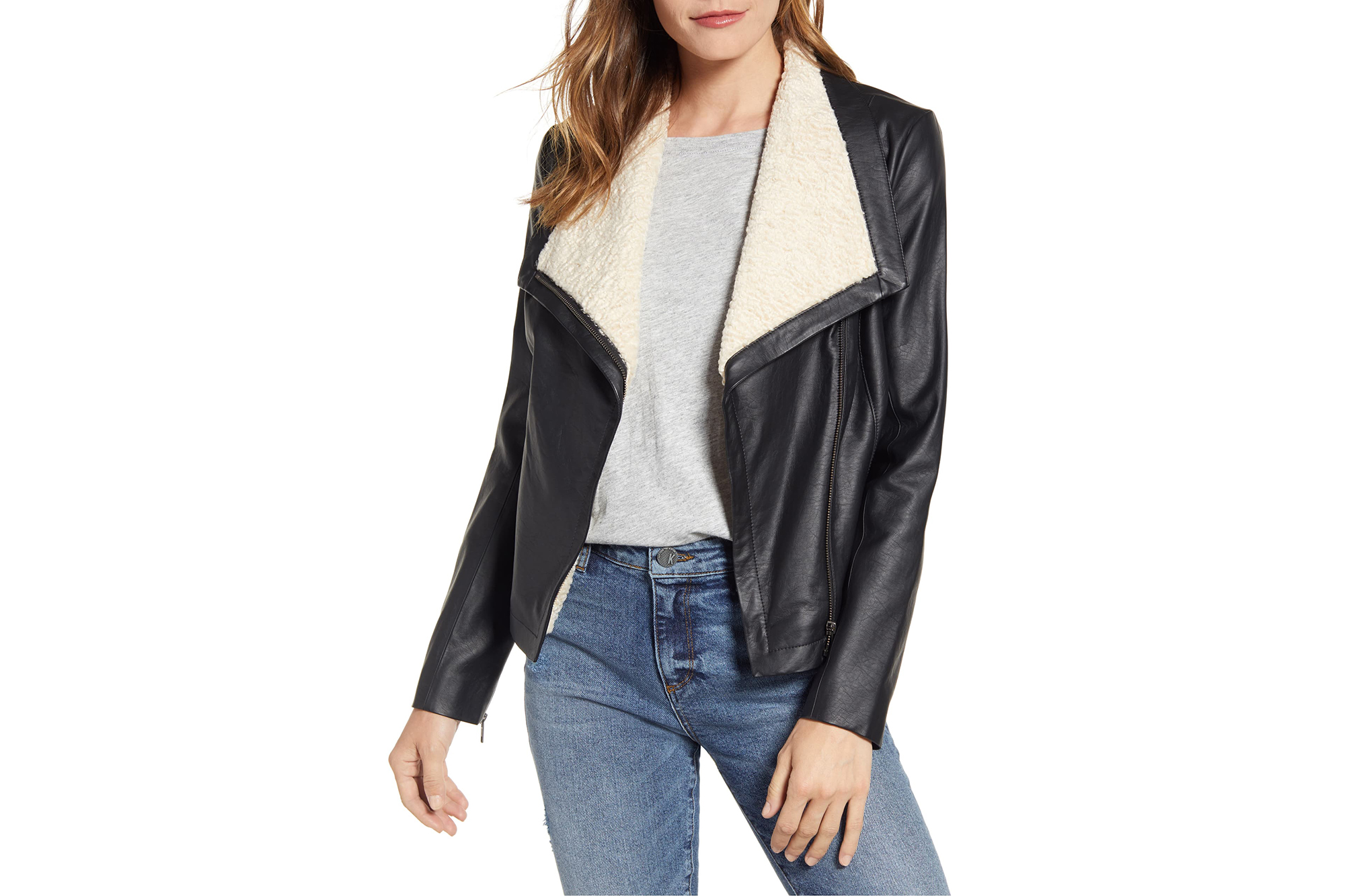 Caslon Faux Leather & Faux Fur Moto Jacket