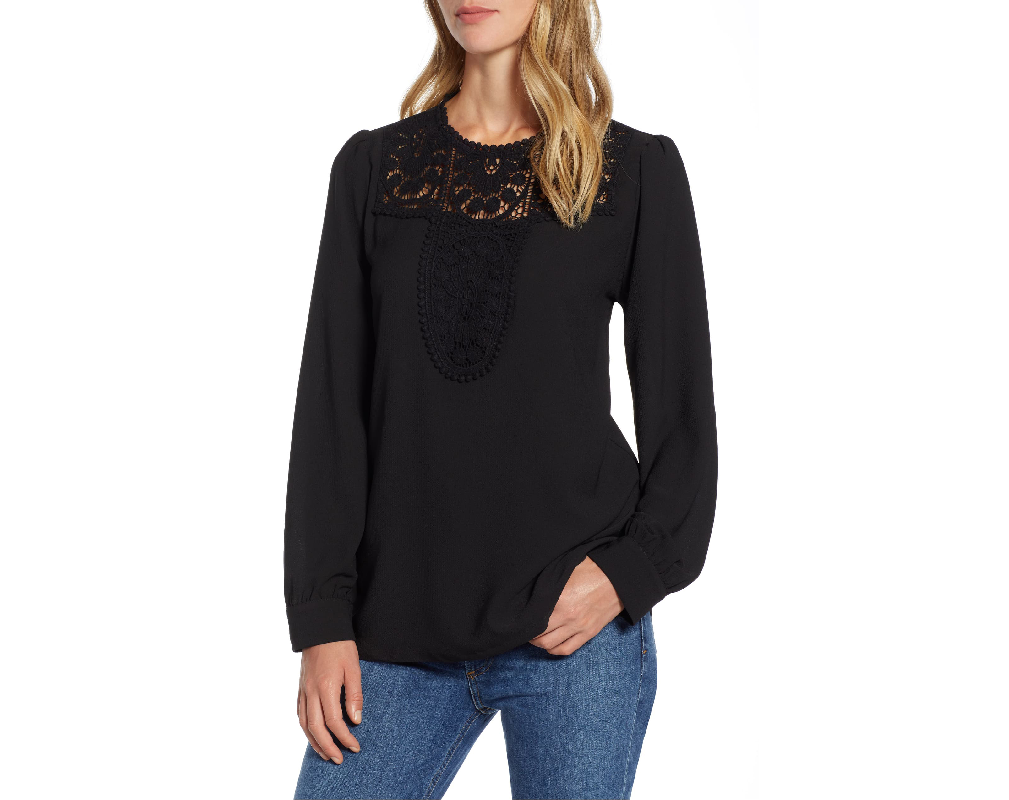Halogen Lace & Crepe Blouse
