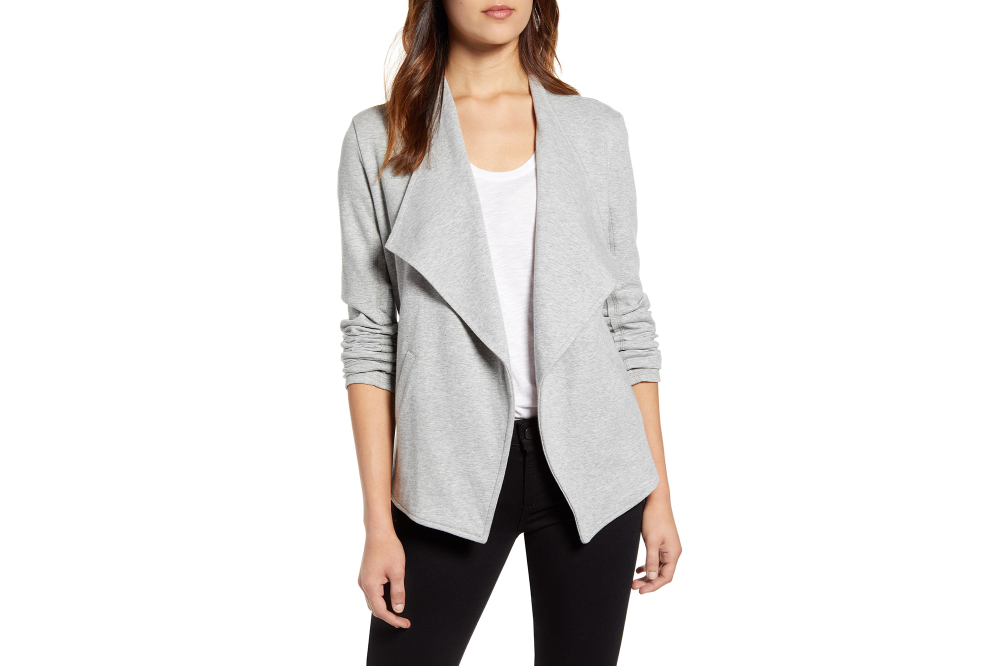Caslon Drape Collar Knit Blazer grey