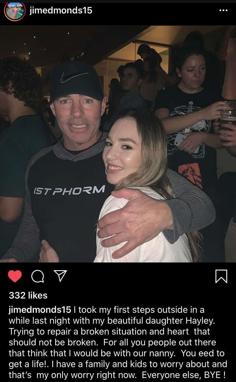 Jim Edmonds Shuts Down Nanny Date Rumors After Outing With Daughter