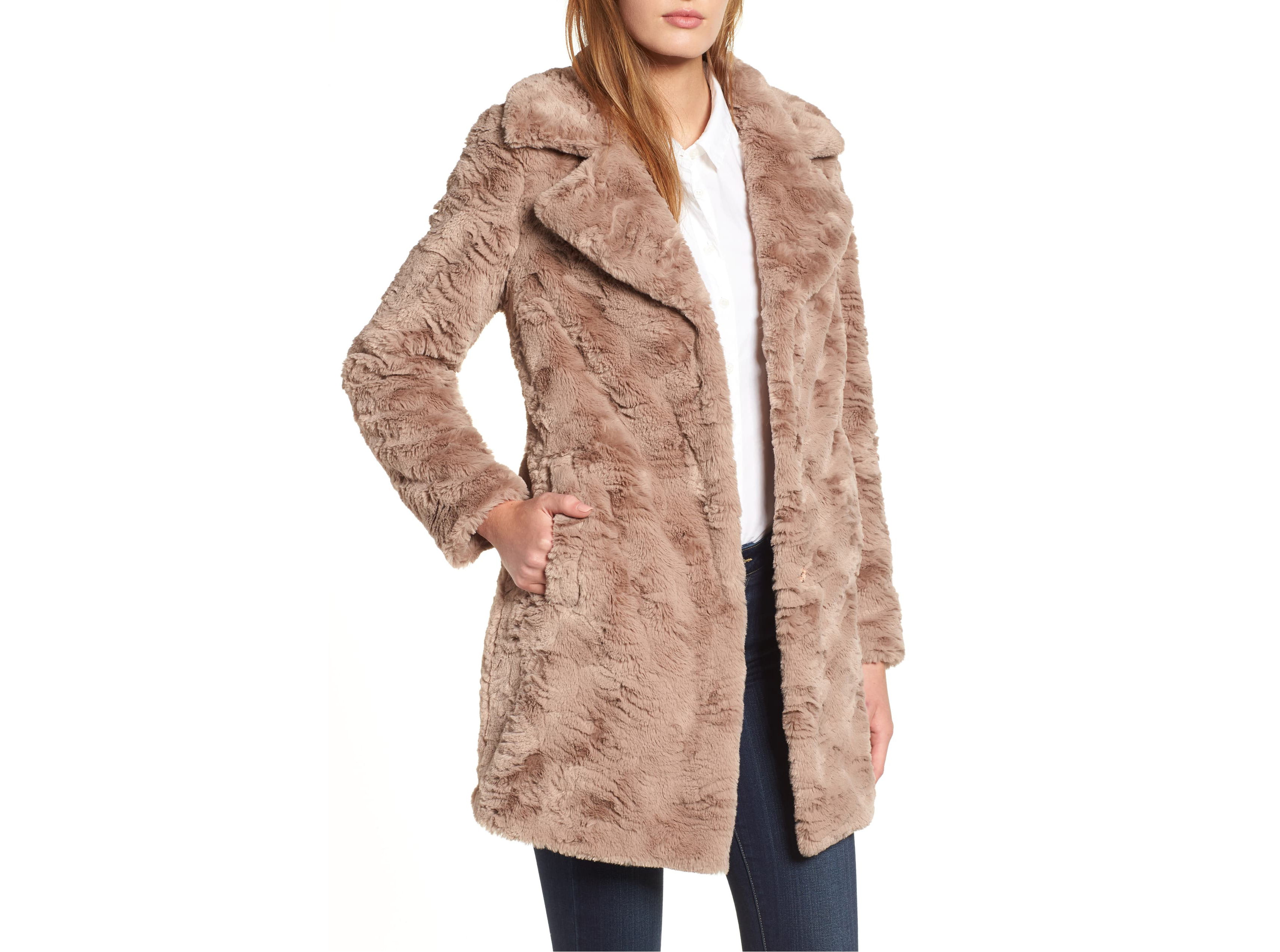 Kenneth Cole New York Textured Faux Fur Coat brown