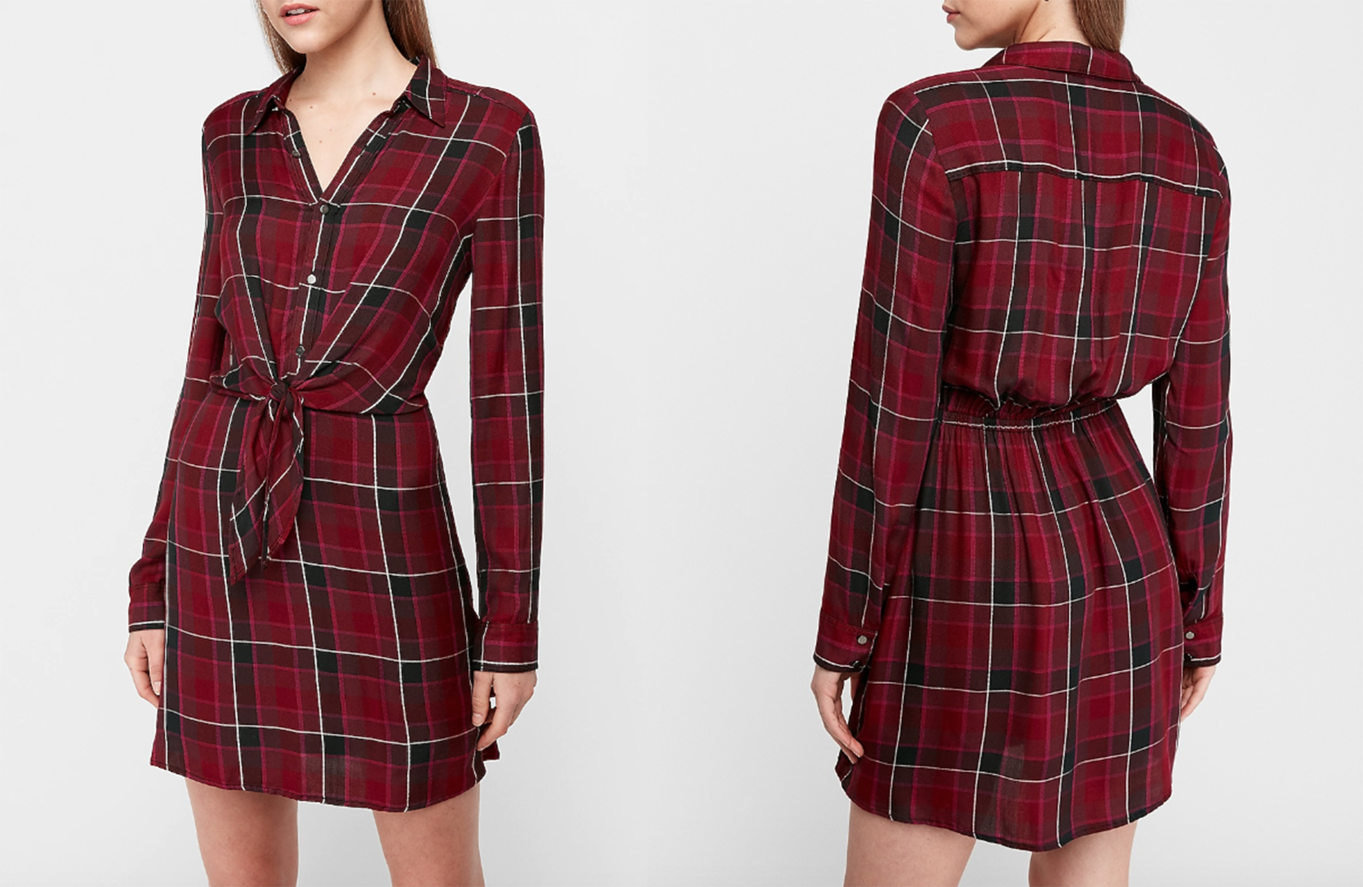 Purple Plaid Tie Front Utility Shirt Dress